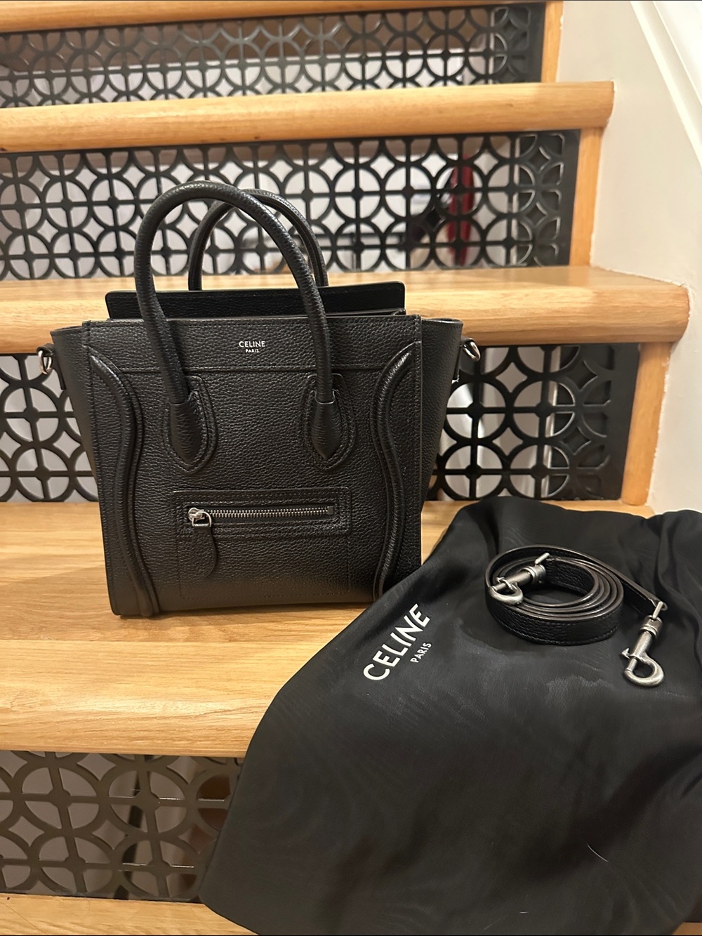 Celine Black Textured Leather Mini Luggage Satchel